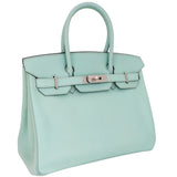 Hermès 30cm Birkin Aqua Chèvre Leather Palladium Hardware