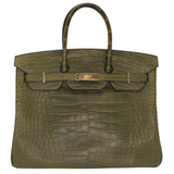 Hermès 35cm Birkin Vert Olive Matte Alligator Gold Hardware
