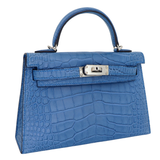 Hermès Kelly II Sellier Mini Bleu Zellige Matte Alligator Palladium Hardware