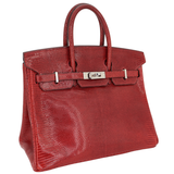 Hermès 25cm Birkin Rouge H Shiny Lizard Palladium Hardware