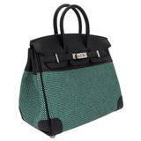 Hermès 25cm Birkin Quadrille Menthe/Black Toile/Swift Leather Palladium Hardware