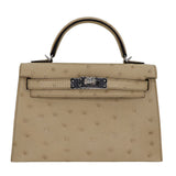 Hermès Kelly II Sellier Mini Parchemin Ostrich Palladium Hardware