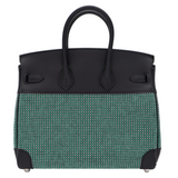 Hermès 25cm Birkin Quadrille Menthe/Black Toile/Swift Leather Palladium Hardware
