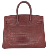 Hermès 35cm Birkin Bordeaux Matte Porosus Crocodile Gold Hardware