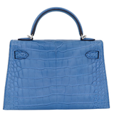 Hermès Kelly II Sellier Mini Bleu Zellige Matte Alligator Palladium Hardware
