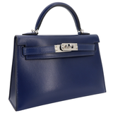 Hermès Kelly II Sellier Mini Bleu Saphir Box Calf Leather Palladium Hardware