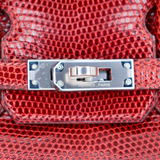 Hermès 25cm Birkin Rouge H Shiny Lizard Palladium Hardware