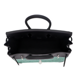 Hermès 25cm Birkin Quadrille Menthe/Black Toile/Swift Leather Palladium Hardware