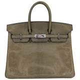 Hermès 25cm Birkin Vert Olive Lizard Palladium Hardware