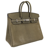Hermès 25cm Birkin Vert Olive Lizard Palladium Hardware
