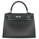 Hermès 25cm Kelly Sellier Vert Fonce Box Calf Leather Palladium Hardware