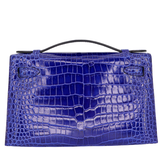 Hermès Kelly Pochette Bleu Electrique Shiny Porosus Crocodile Palladium Hardware