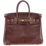 Hermès 25cm Birkin Ebene Shiny Lizard Gold Hardware