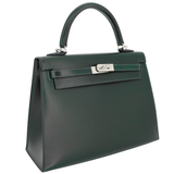 Hermès 25cm Kelly Sellier Vert Fonce Box Calf Leather Palladium Hardware