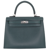 Hermès 25cm Kelly Sellier Vert Cypress Chèvre Leather Palladium Hardware