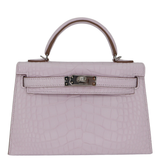 Hermès Kelly II Sellier Mini Mauve Pale Matte Boreal Alligator Palladium Hardware