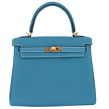 Hermès 25cm Kelly Retourne Bleu Jean Togo Leather Gold Hardware