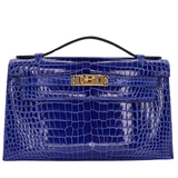 Hermès Kelly Pochette Bleu Electrique Shiny Porosus Crocodile Gold Hardware