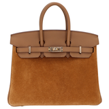 Hermès 25m Birkin Grizzly Gold/Alezan Suede/Swift Leather Gold Hardware