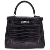 Hermès 25cm Kelly Retourne Black Matte Alligator Palladium Hardware