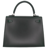 Hermès 25cm Kelly Sellier Vert Fonce Box Calf Leather Palladium Hardware