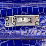 Hermès Kelly Pochette Bleu Electrique Shiny Porosus Crocodile Palladium Hardware