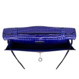 Hermès Kelly Pochette Bleu Electrique Shiny Porosus Crocodile Palladium Hardware