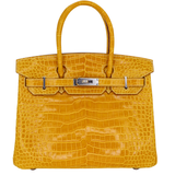 Hermès 30cm Birkin Ambre Shiny Porosus Crocodile Palladium Hardware