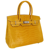 Hermès 30cm Birkin Ambre Shiny Porosus Crocodile Palladium Hardware