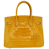 Hermès 30cm Birkin Ambre Shiny Porosus Crocodile Palladium Hardware