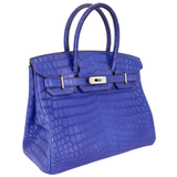 Hermès 30cm Birkin Bleu Electrique Matte Niloticus Crocodile Palladium Hardware