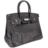 Hermès 35cm Birkin Black Shiny Porosus Crocodile Palladium Hardware