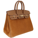 Hermès 25m Birkin Grizzly Gold/Alezan Suede/Swift Leather Gold Hardware