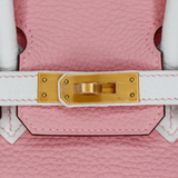 Hermès 25cm Birkin Sakura/White Clemence Leather Brushed Gold Hardware