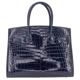 Hermès 30cm Birkin Sellier Bleu Saphir Shiny Porosus Crocodile Palladium Hardware
