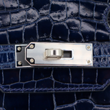 Hermès 30cm Birkin Sellier Bleu Saphir Shiny Porosus Crocodile Palladium Hardware