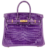 Hermès 25cm Birkin Ultraviolet Shiny Niloticus Crocodile Gold Hardware