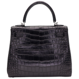 Hermès 25cm Kelly Retourne Black Matte Alligator Palladium Hardware