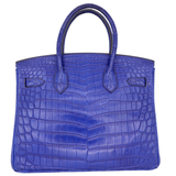 Hermès 30cm Birkin Bleu Electrique Matte Niloticus Crocodile Palladium Hardware