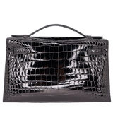 Hermès Kelly Pochette Black Shiny Porosus Crocodile Gold Hardware