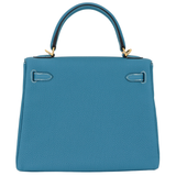 Hermès 25cm Kelly Retourne Bleu Jean Togo Leather Gold Hardware