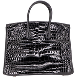 Hermès 35cm Birkin Black Shiny Porosus Crocodile Palladium Hardware