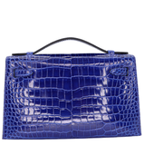 Hermès Kelly Pochette Bleu Electrique Shiny Porosus Crocodile Gold Hardware