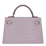 Hermès Kelly II Sellier Mini Mauve Pale Matte Boreal Alligator Palladium Hardware