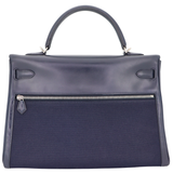 Hermès 35cm Kelly Lakis Bleu Marine Toile/Box Calf Leather Palladium Hardware