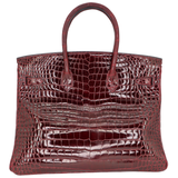 Hermès 35cm Birkin Bordeaux Shiny Porosus Crocodile Palladium Hardware