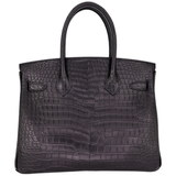 Hermès 30cm Birkin Black Matte Porosus Crocodile Palladium Hardware