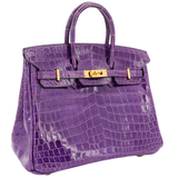 Hermès 25cm Birkin Ultraviolet Shiny Niloticus Crocodile Gold Hardware