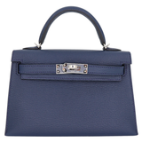 Hermès Kelly II Sellier Verso Mini Bleu Navy/Rouge De Coeur Chèvre Leather Palladium Hardware