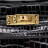 Hermès Kelly Pochette Black Shiny Porosus Crocodile Gold Hardware
